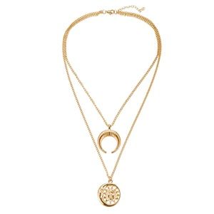 Women’s Layered Crescent Moon And Sun Pendant Necklace